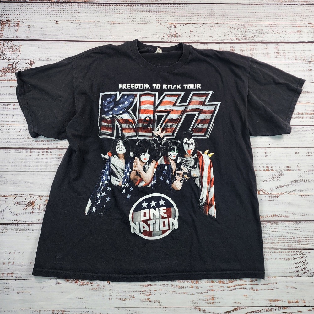 KISS Freedom To Rock Tour One Nation Band T Shirt Mens 2XL Black Graphic 2016